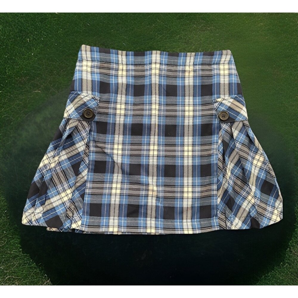 Lands End Skirt Blue White Plaid Girls Size 14 Uniform Preppy School Zipper